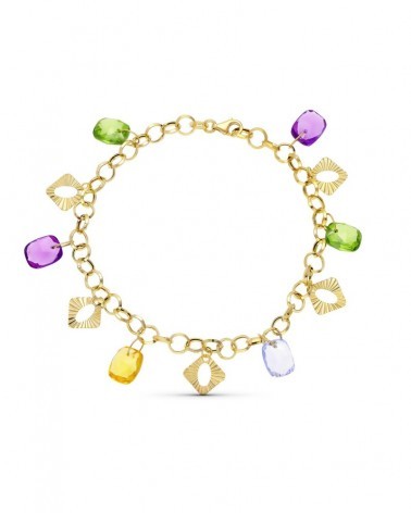 Pulsera oro 18k piedras colores charms