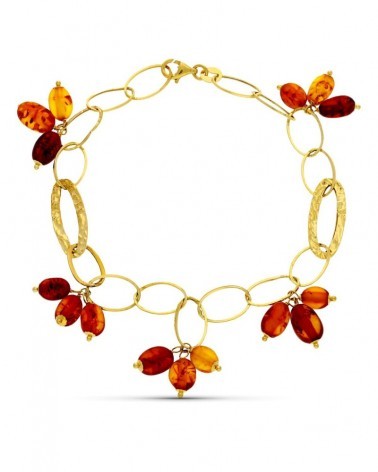 Pulsera oro 18k eslabones ovales con piedras naranjas