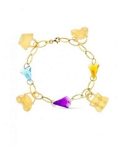 Pulsera oro 18k piedras colores motivos infantiles