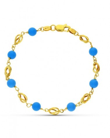 Pulsera oro 18k turquesa motivos jaula 17cm