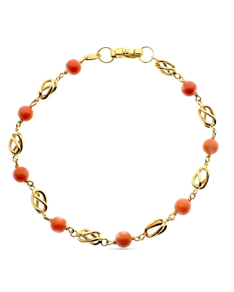 Pulsera oro 18k coral japonés motivos geométricos 18,5 cm