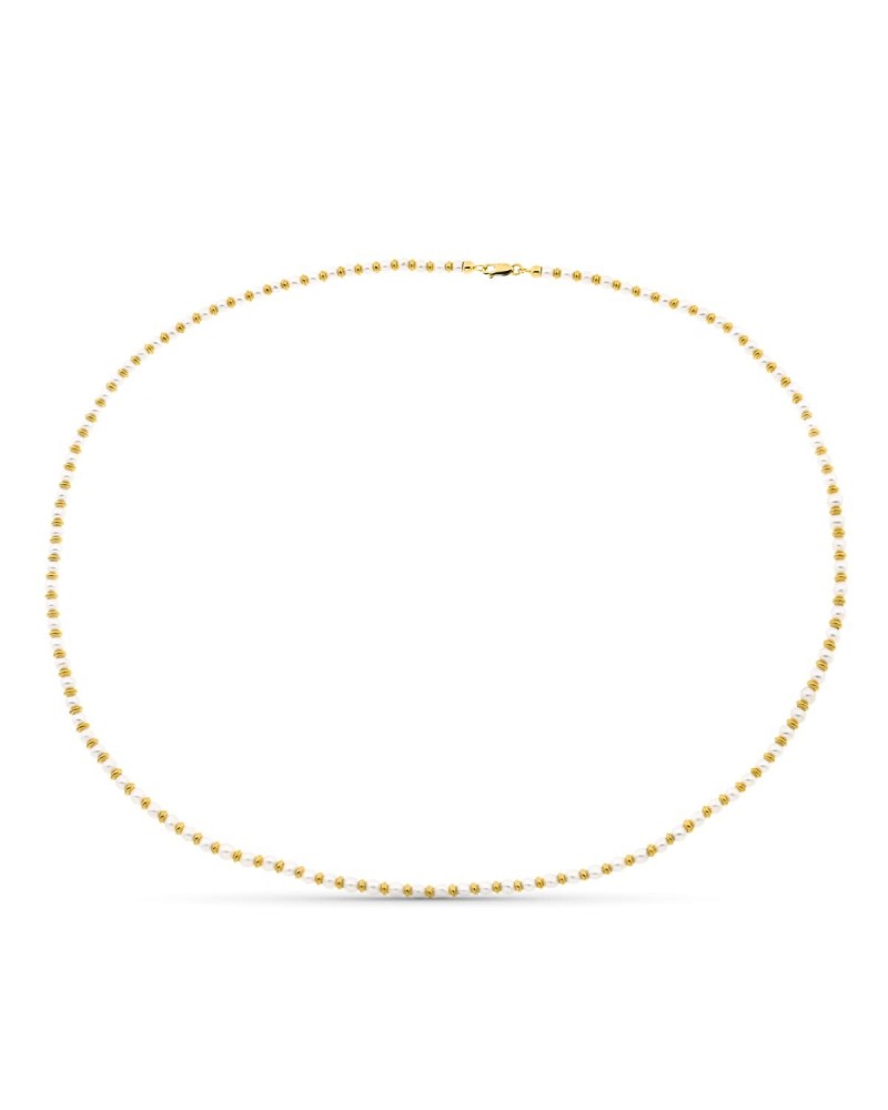 Collar oro 18k perlas y anillas amarillo 45cm