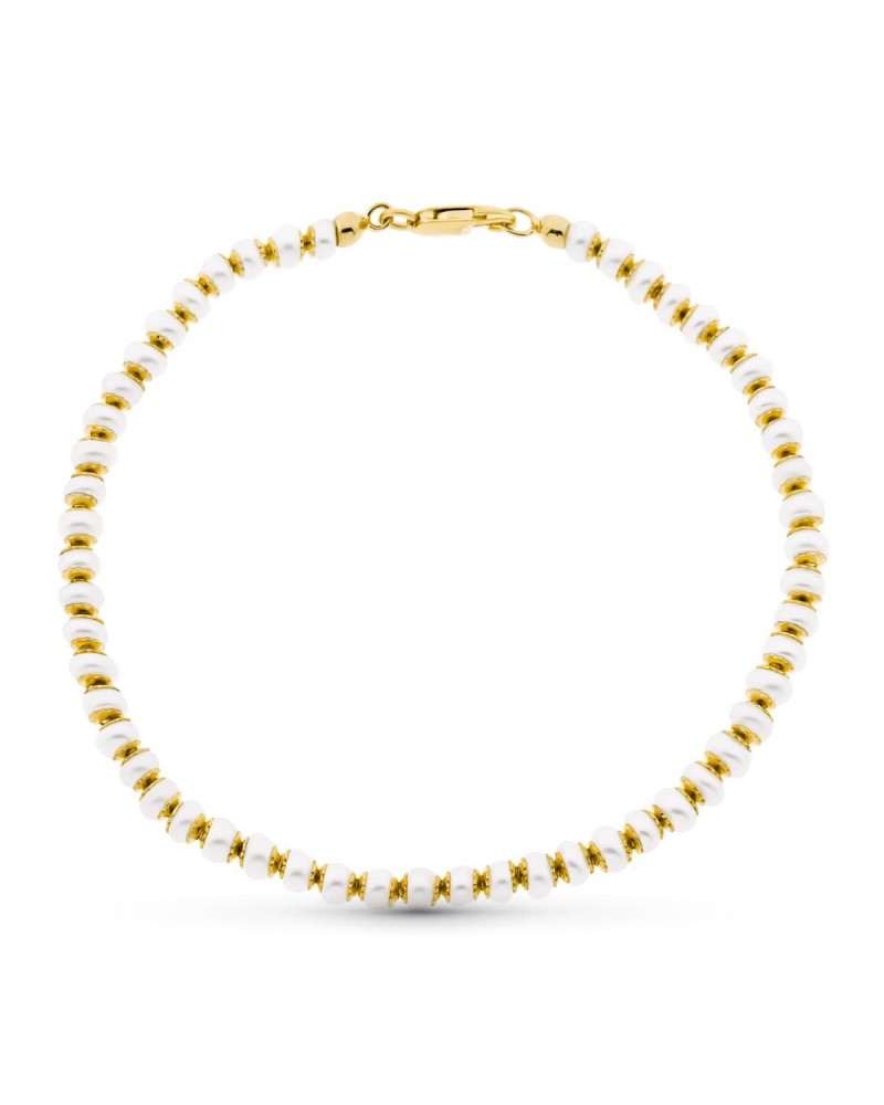 Pulsera oro 18k perlas blancas 18,5 cm