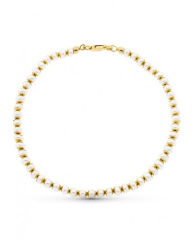 Pulsera oro 18k perlas blancas 18,5 cm