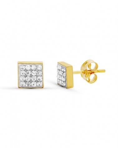 Pendientes oro 18k cuadrados circonita 4x4mm cierre presión