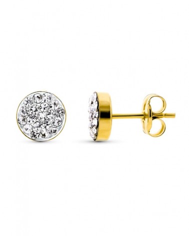 Pendientes oro 18k bicolor circonita cierre presión