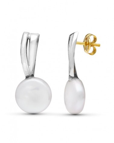 Pendientes oro blanco 18k perla cultivada 9mm