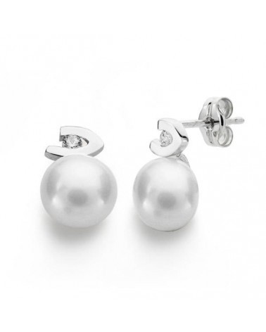 Pendientes oro blanco 18k perla circonita cierre presión