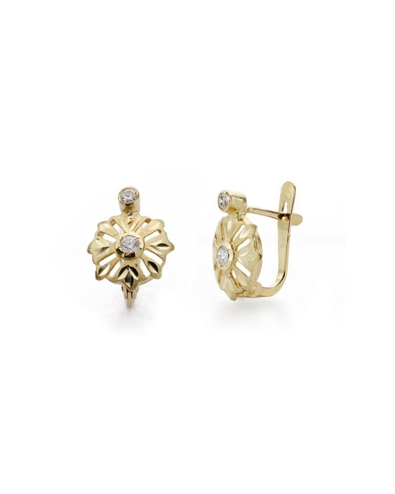 Pendientes oro 18k flor circonita cierre catalán