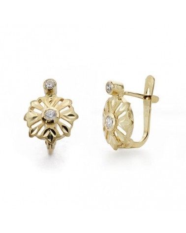 Pendientes oro 18k flor circonita cierre catalán
