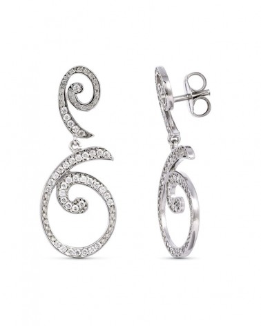 Pendientes oro blanco 18k espirales circonitas 35x14mm