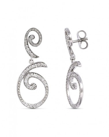 Pendientes oro blanco 18k espirales circonitas 35x14mm