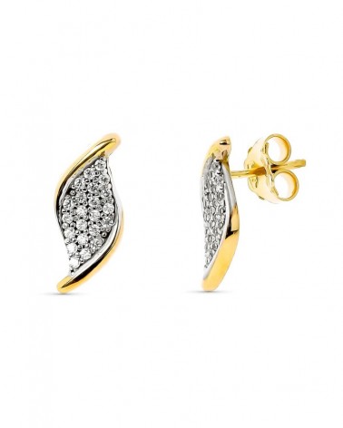 Pendientes oro 18k bicolor circonita presión