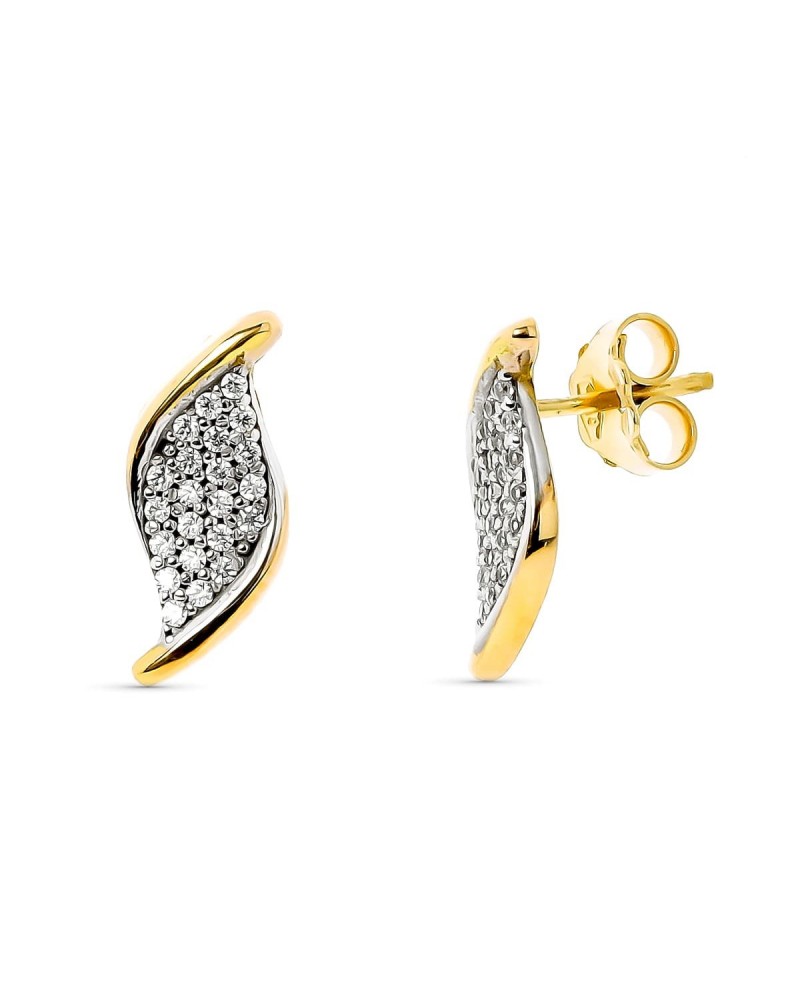 Pendientes oro 18k bicolor circonita presión