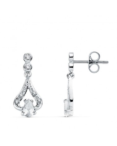 Pendientes oro blanco 18k circonitas colgantes 18x8 mm