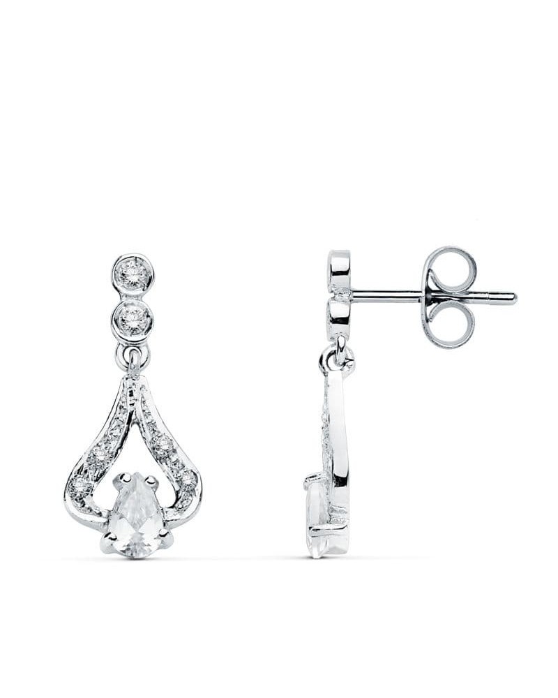 Pendientes oro blanco 18k circonitas colgantes 18x8 mm