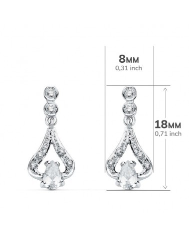 Pendientes oro blanco 18k circonitas colgantes 18x8 mm