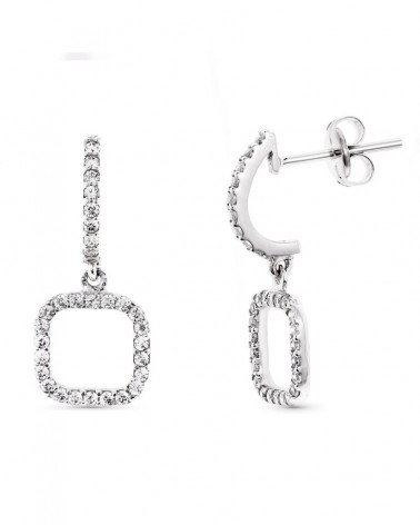 Pendientes oro blanco 18k aro cuadrado circonitas