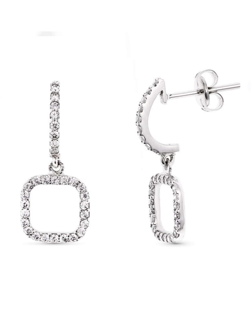 Pendientes oro blanco 18k aro cuadrado circonitas