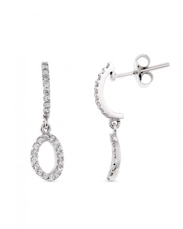 Pendientes oro blanco 18k círculo circonitas 19mm