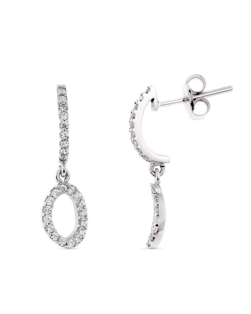 Pendientes oro blanco 18k círculo circonitas 19mm