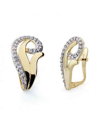 Pendientes oro 18k bicolor circonita cierre catalán 19x11mm