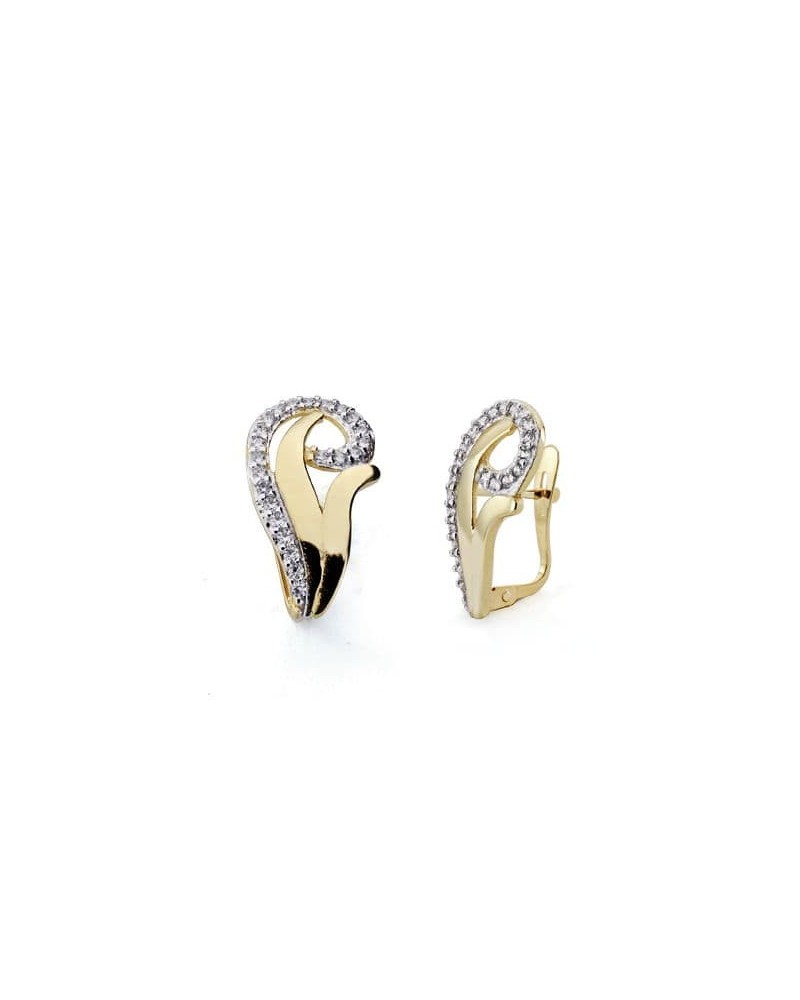 Pendientes oro 18k bicolor circonita cierre catalán 19x11mm
