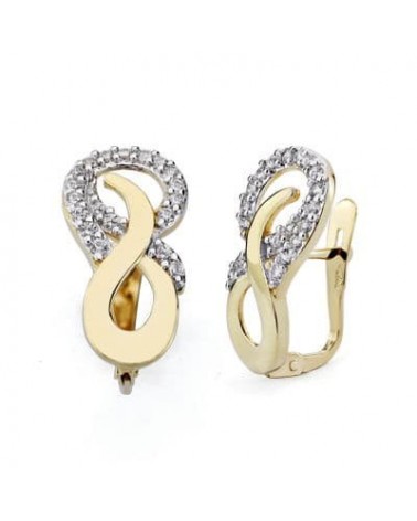 Pendientes oro 18k bicolor circonita cierre catalán