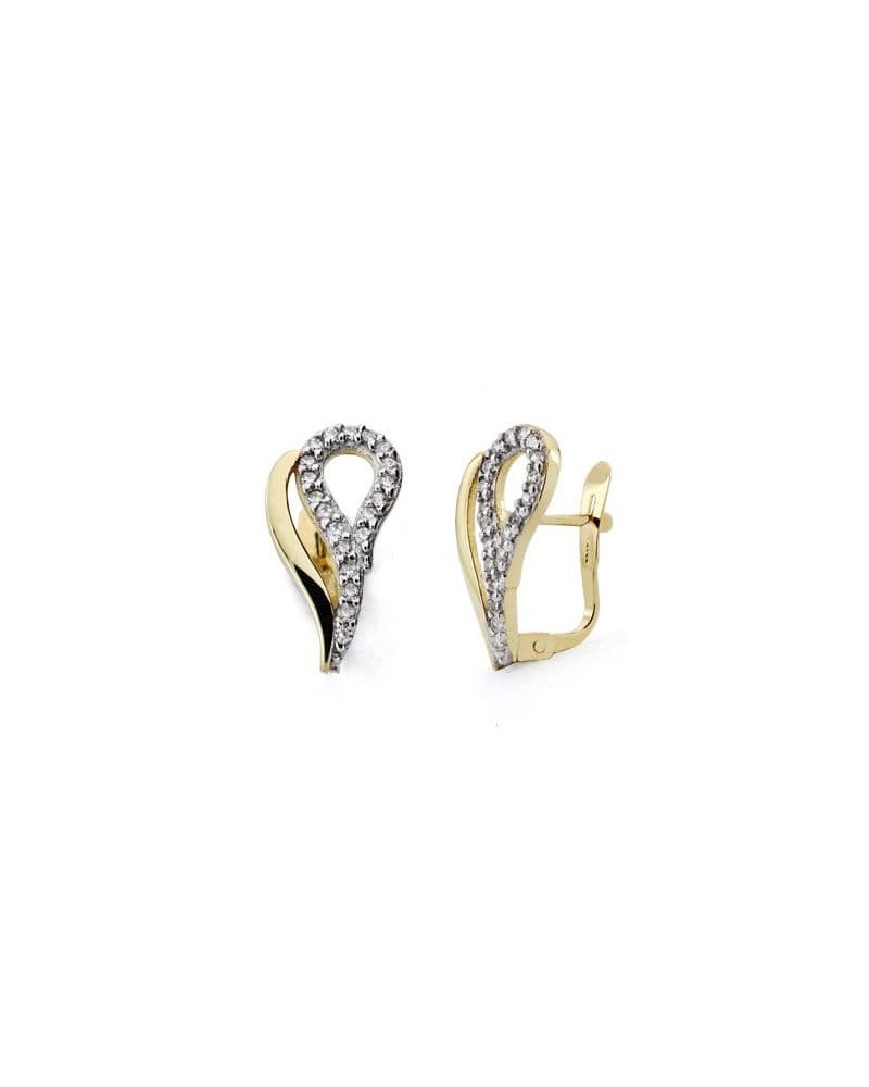 Pendientes oro 18k bicolor circonita cierre catalán 17mm