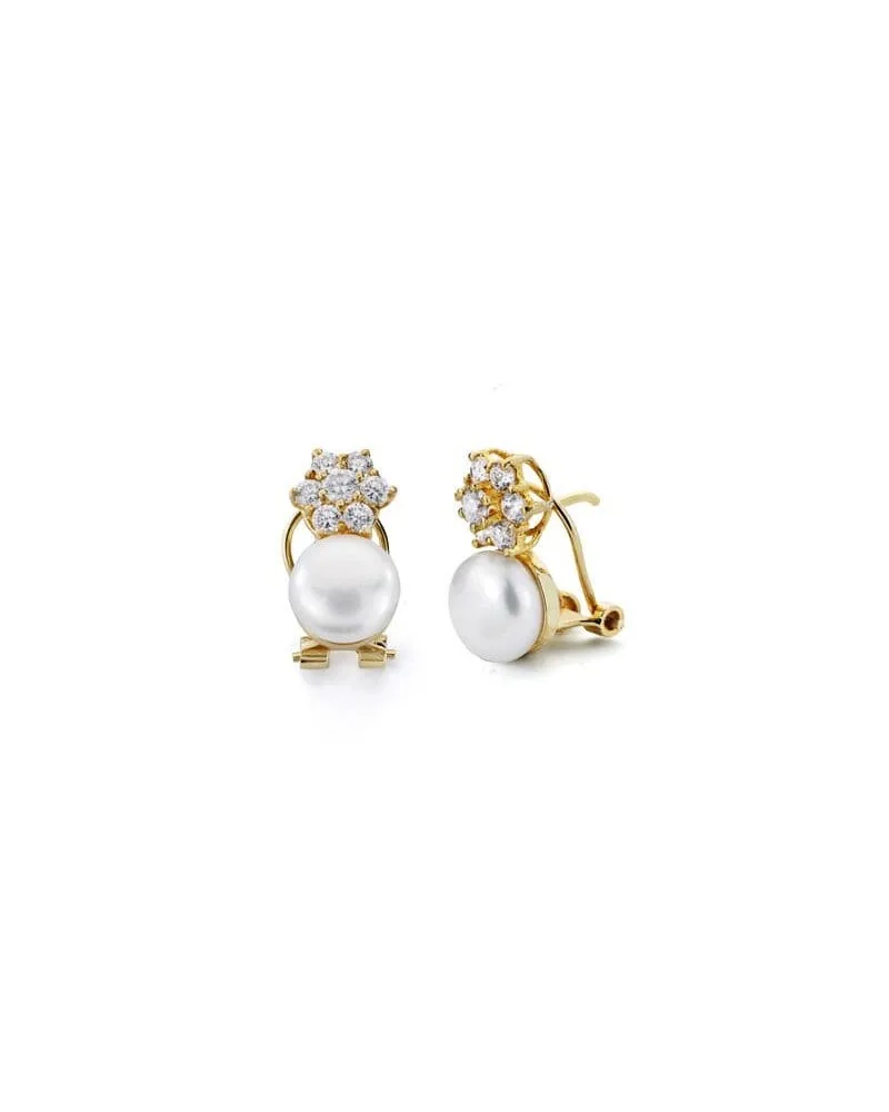 Pendientes oro 18k perla circonita cierre omega