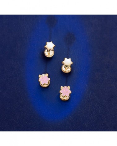Pendientes oro 18k estrella lisa 6x6 mm cierre tuerca