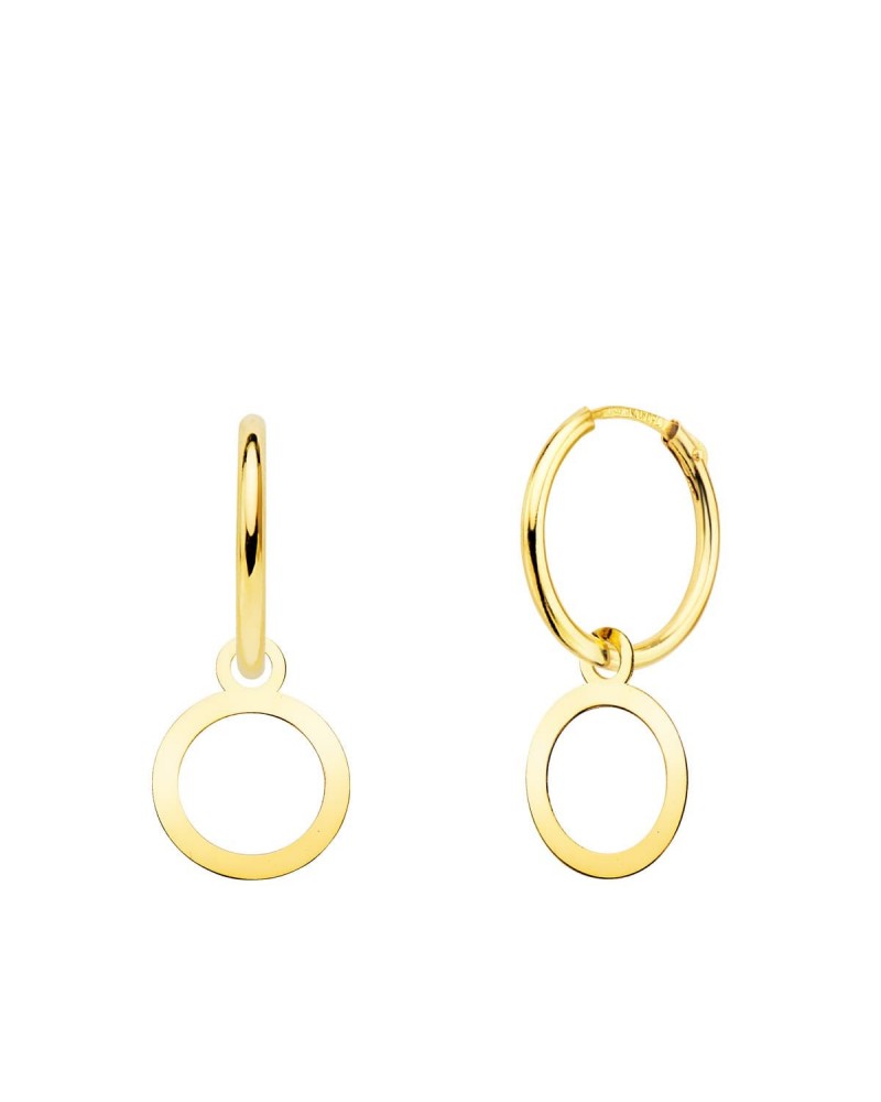 Pendientes aros oro 18k círculo colgante 10mm