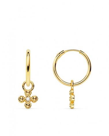 Aros oro 18k cruz circonita cierre tuerca 11mm