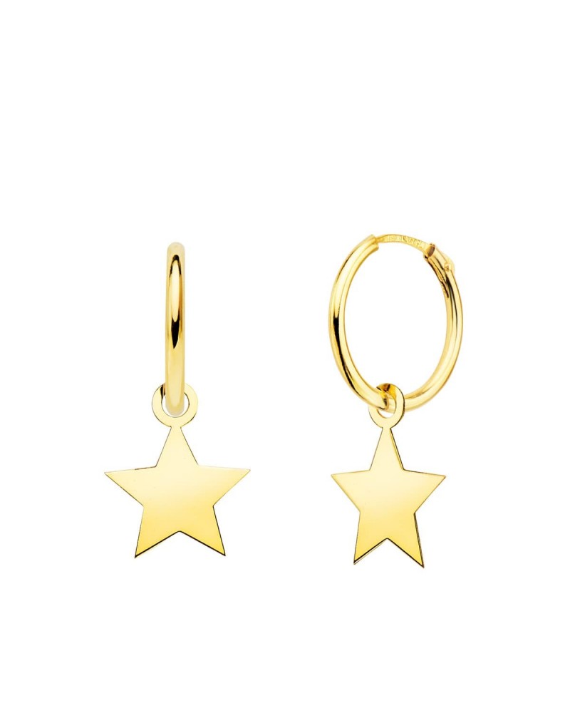 Pendientes aros oro 18k estrella colgante 10mm