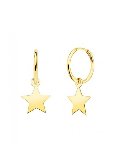 Pendientes aros oro 18k estrella colgante 10mm
