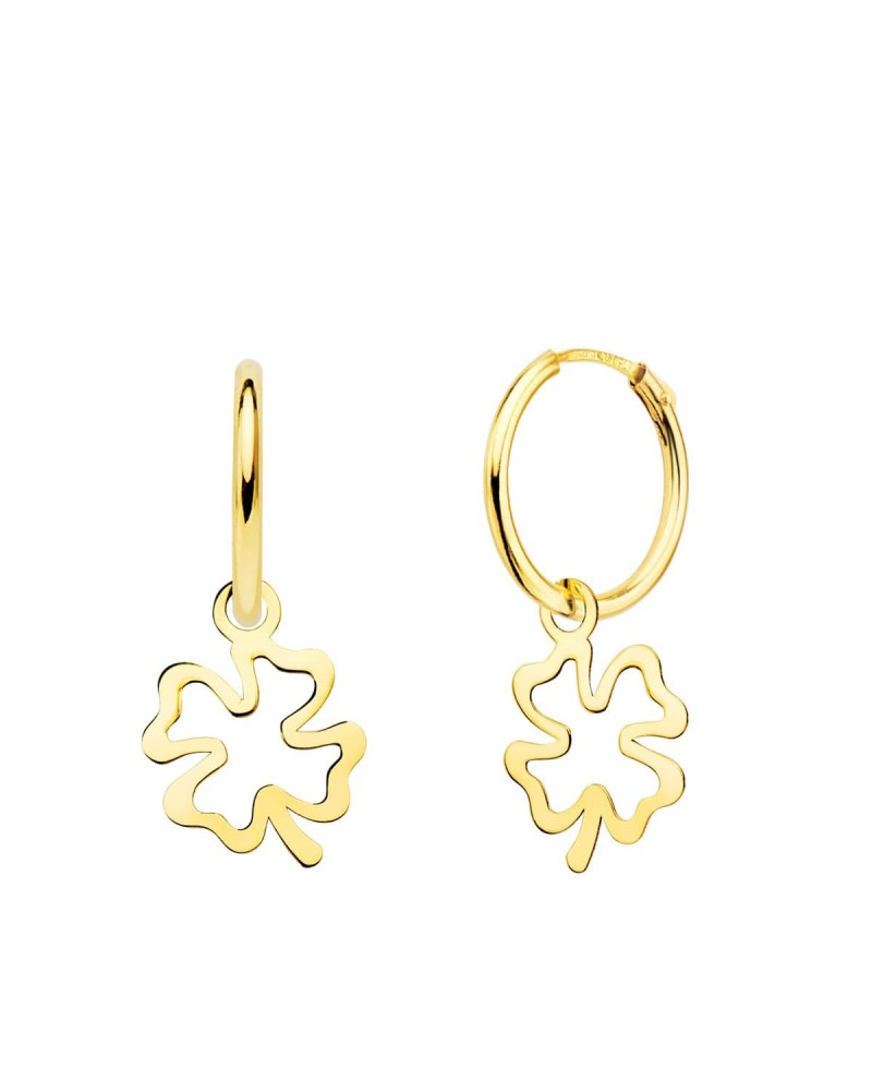 Pendientes aros oro 18k trébol 11x9mm