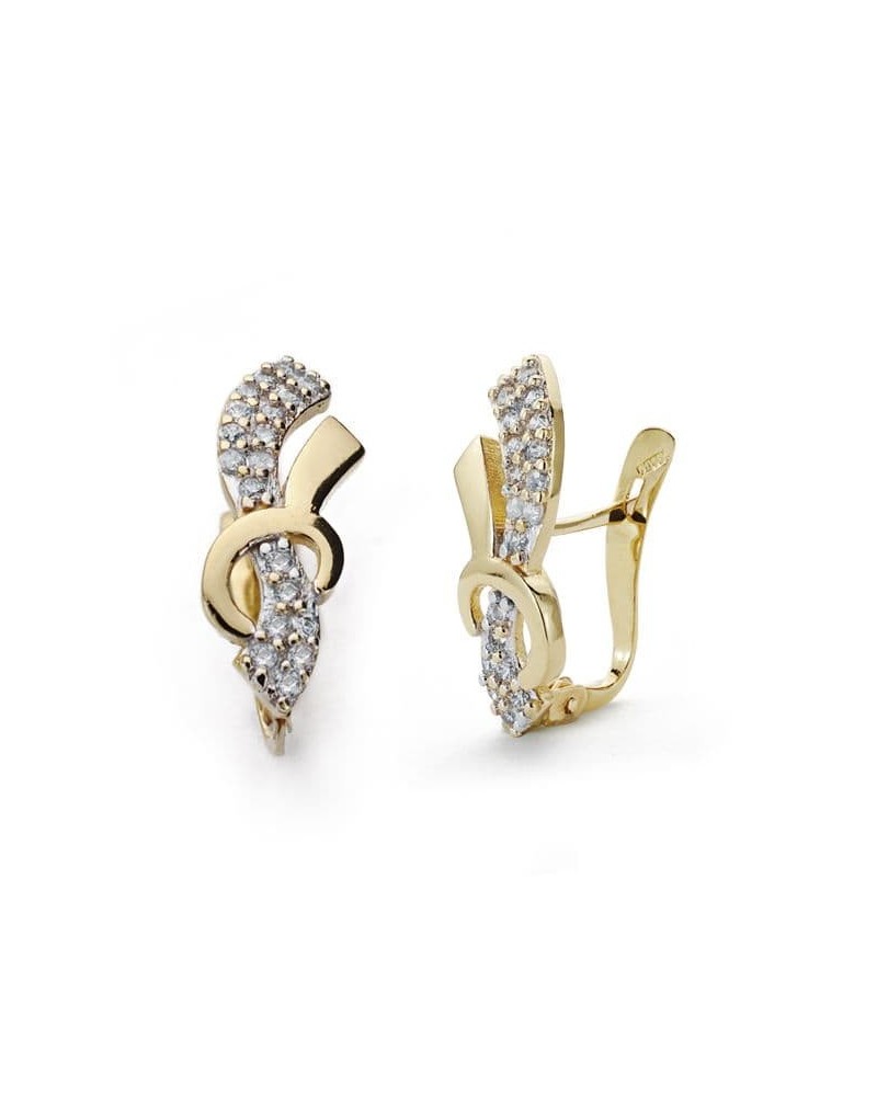 Pendientes oro 18k bicolor circonitas cierre catalán
