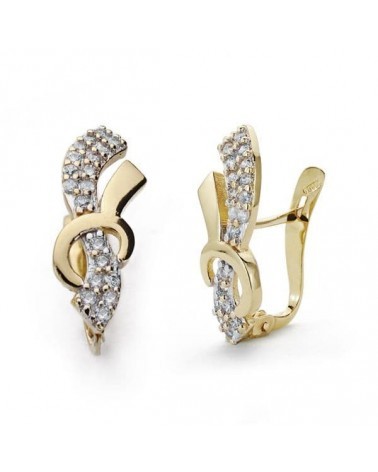 Pendientes oro 18k bicolor circonitas cierre catalán