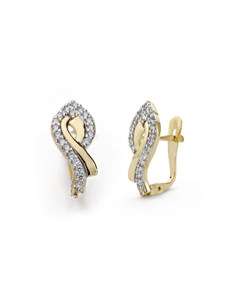 Pendientes oro 18k bicolor circonita cierre catalán