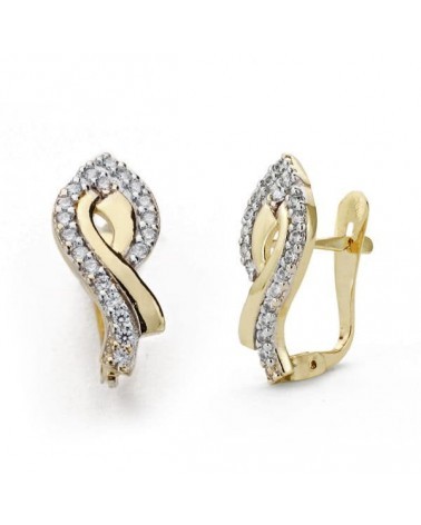 Pendientes oro 18k bicolor circonita cierre catalán