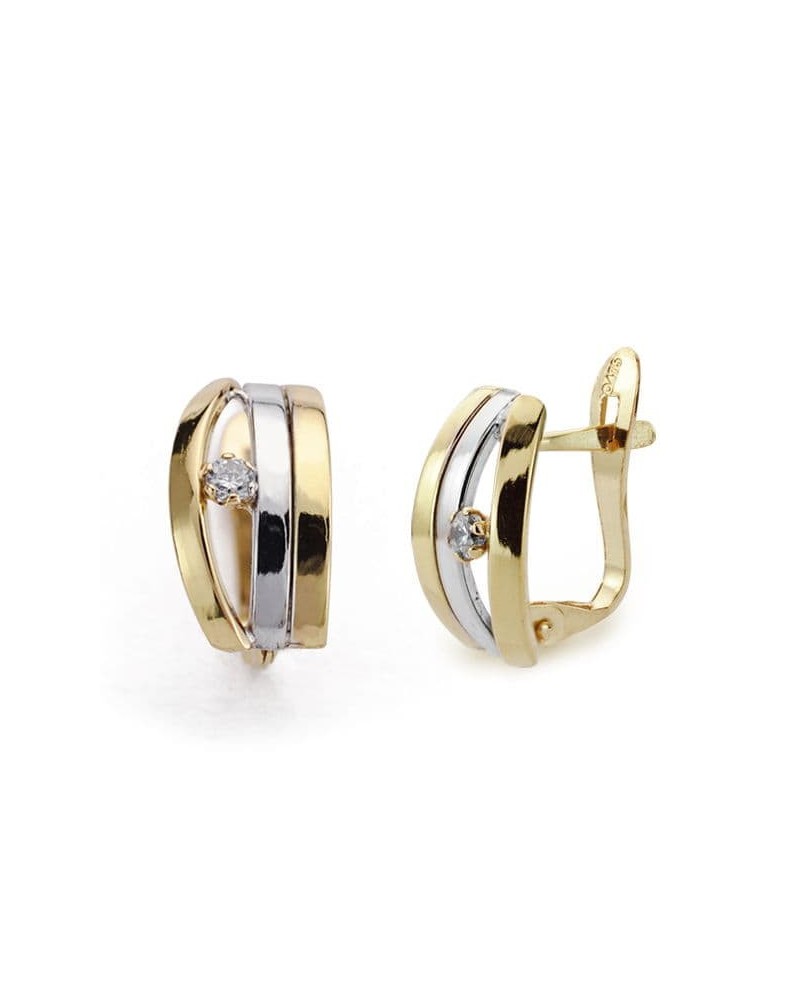 Pendientes oro 18k bicolor circonita cierre catalán