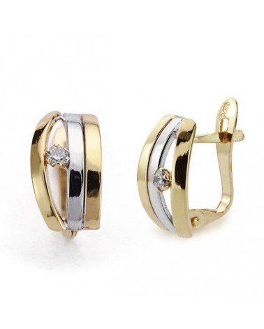 Pendientes oro 18k bicolor circonita cierre catalán