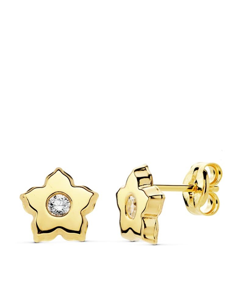 Pendientes oro 18k bicolor estrella 13x6 mm