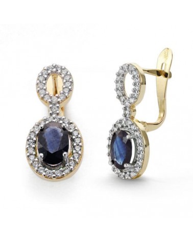Pendientes oro 18k bicolor circonita azul cierre catalán