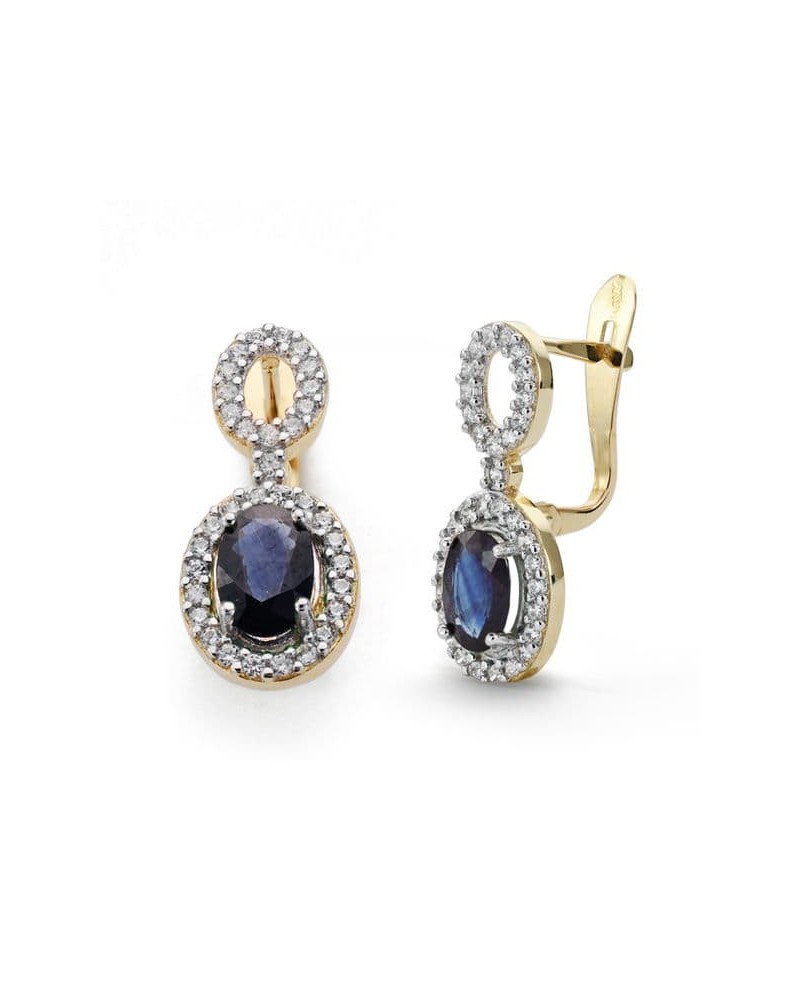 Pendientes oro 18k bicolor circonita azul cierre catalán