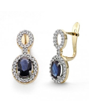 Pendientes oro 18k bicolor circonita azul cierre catalán