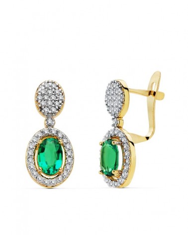 Pendientes oro 18k bicolor circonita verde cierre catalán