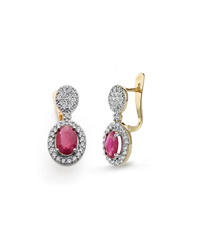 Pendientes oro 18k bicolor rubí circonita cierre catalán