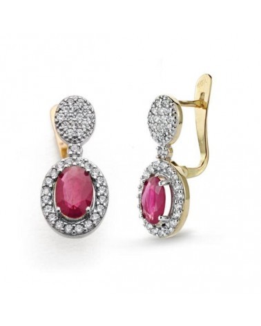 Pendientes oro 18k bicolor rubí circonita cierre catalán