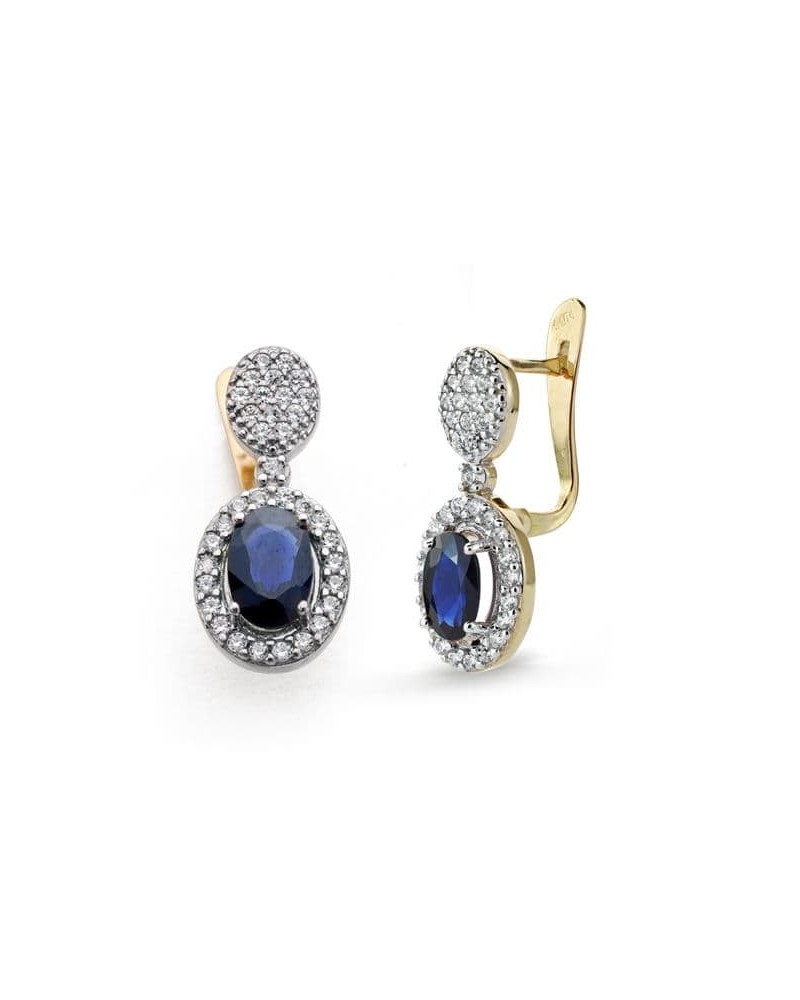 Pendientes oro 18k bicolor circonita piedra azul cierre catalán